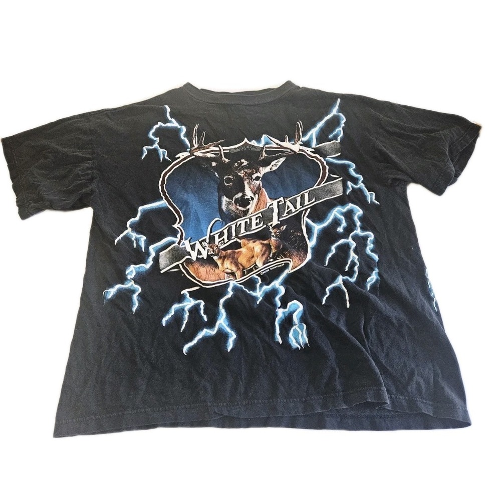 Vintage 90s USA Thunder White Tail Deer T Shirt Rare All Over Print Biker AOP XL